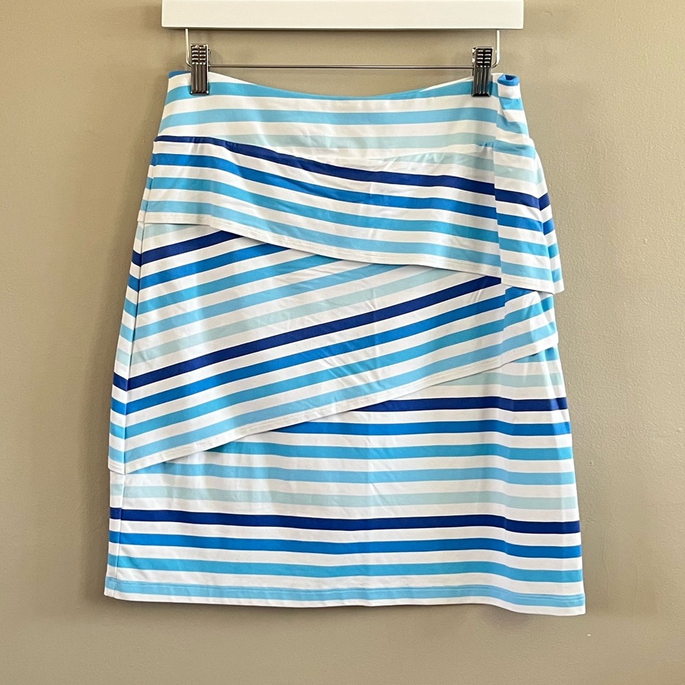 J. McLaughlin Skirt Blue White Striped Size Small Knee‎ Length